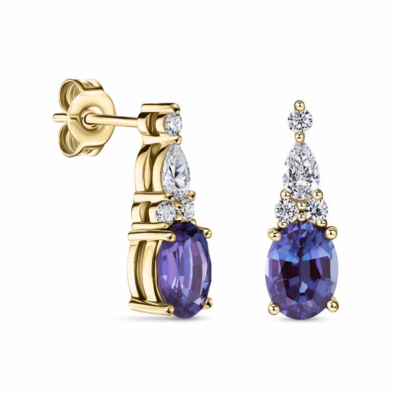 14K Yellow Gold Lab-created Alexandrite and Moissanite Earrings